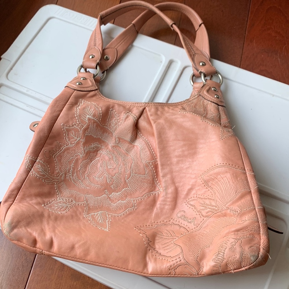 vintage coach leather embroidered bag